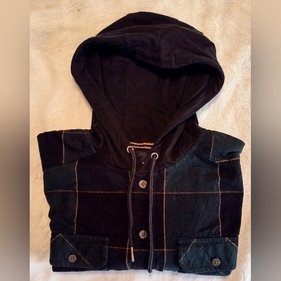 KOLBY CLASSIC 2 POCKET HOODIE Green & Black Plaid Flannel Size L - Picture 5 of 10